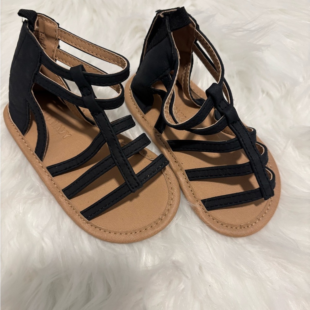 Black Gladiator Sandals with Tan Sole